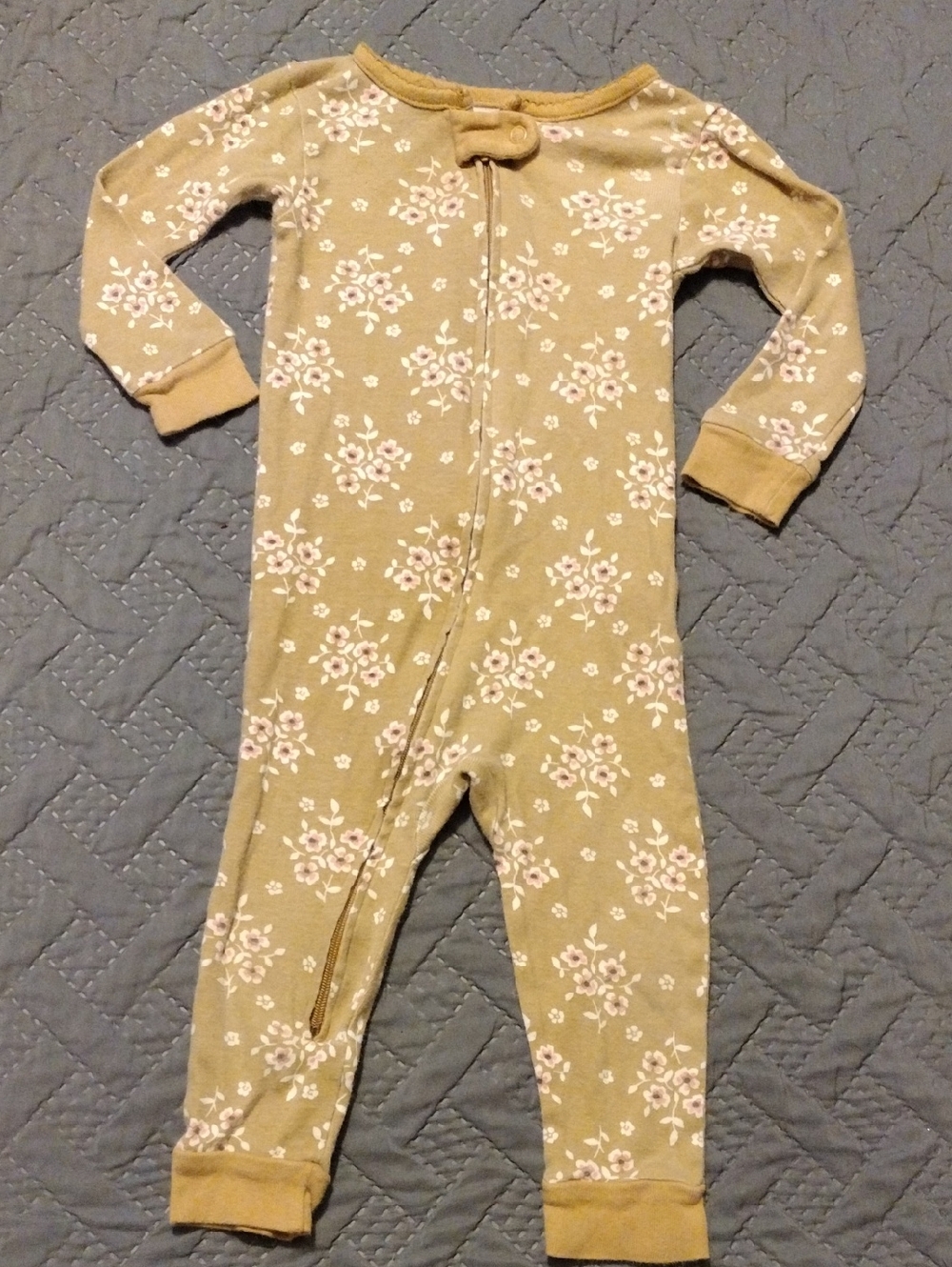 Floral Print Kids One-Piece Footie in Mustard